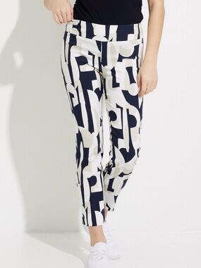 JOSEPH RIBKOFF Black Cream Beige Geometric Print Crop Ankle Pants 
Size 8